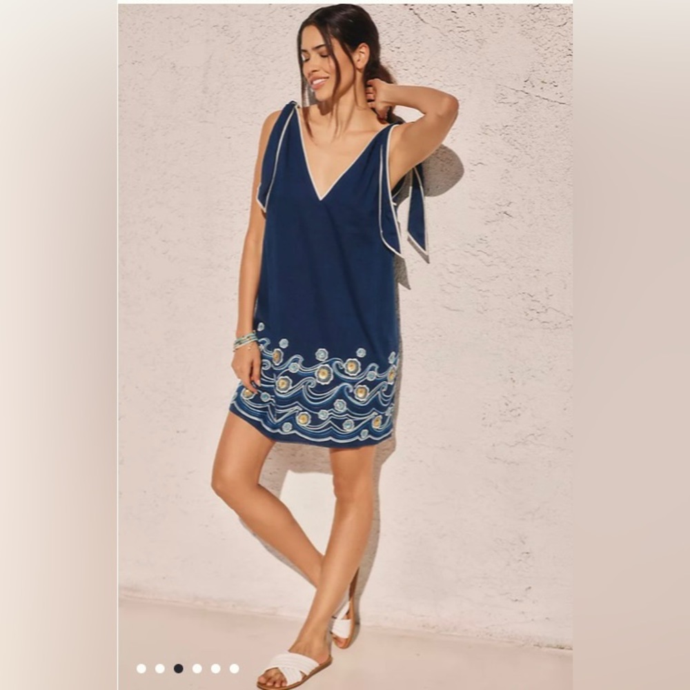 Anthropologie Embroidered Wave Mini Dress XXS